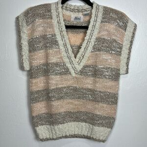 Alicia Wool Blend Striped Sleeveless V-neck Sweater Vest Size S